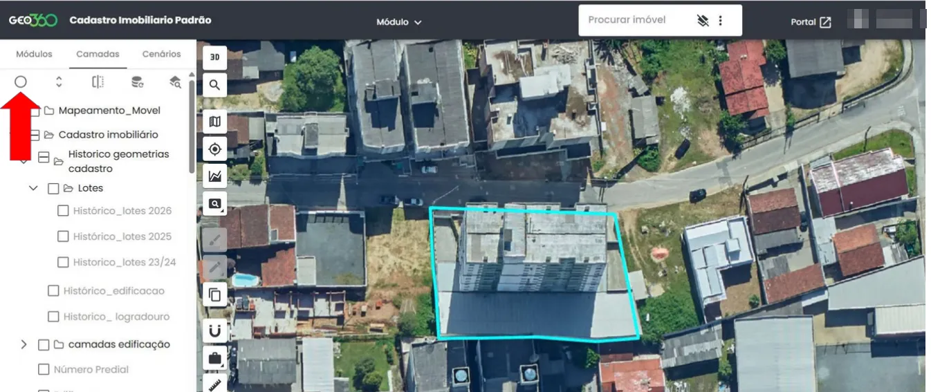 Geo360 sem filtros, com o imóvel contornado sobre a ortofoto