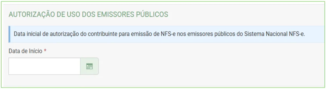 Campo Data de Início da autorização de uso dos emissores públicos