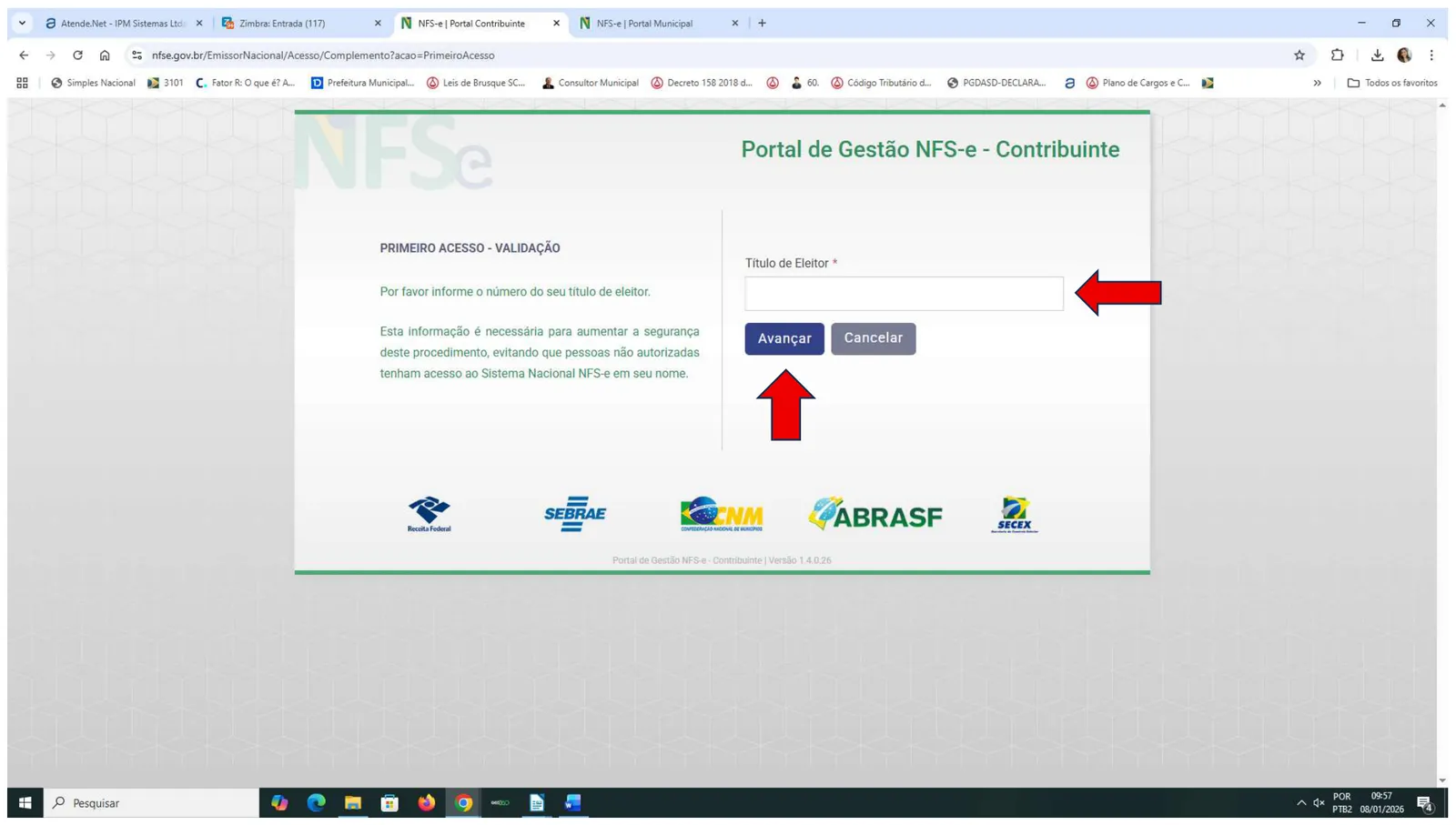 Tela de validação pedindo o número do título de eleitor