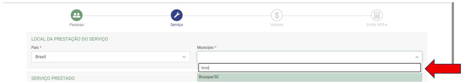 Campo Município da prestação com a busca por Brusque