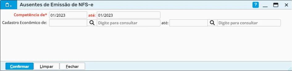Filtro da consulta de ausentes de emissão de NFS-e por competência e cadastro econômico